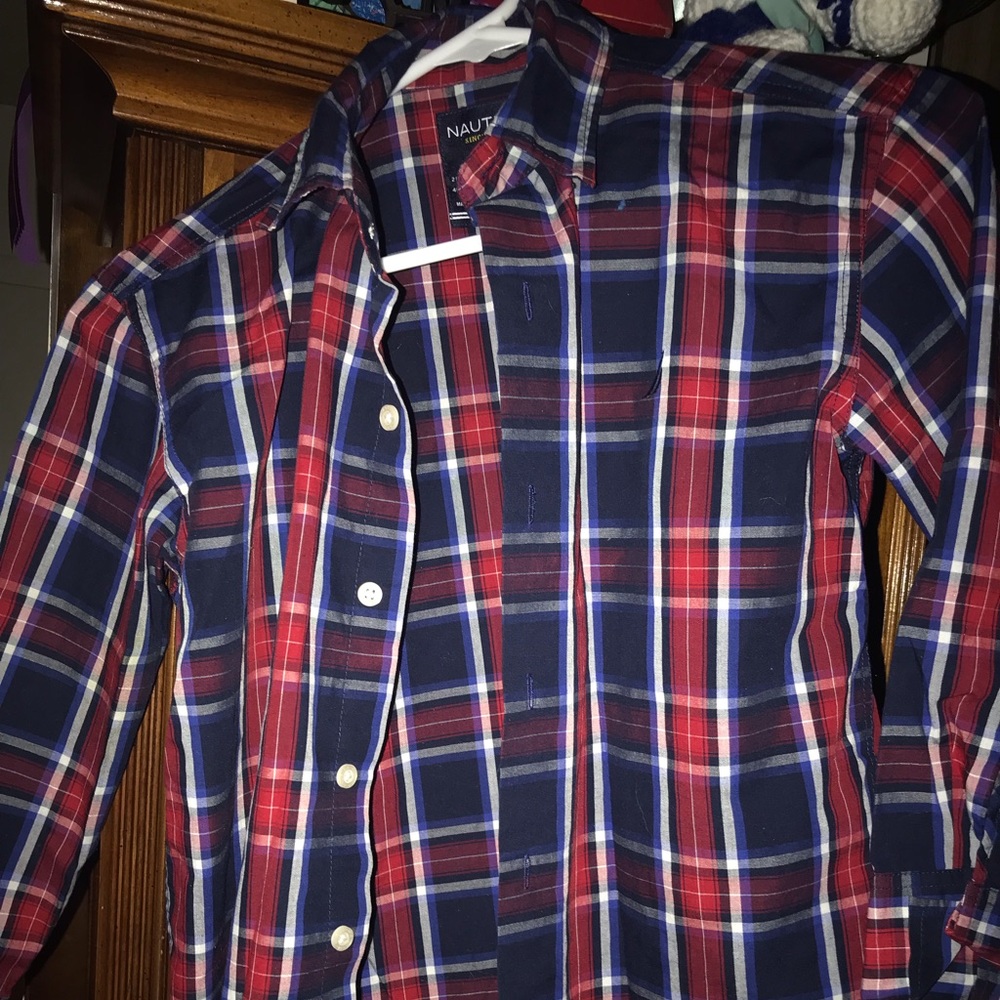 Boys 8 nautica dress button up shirt . Plaid